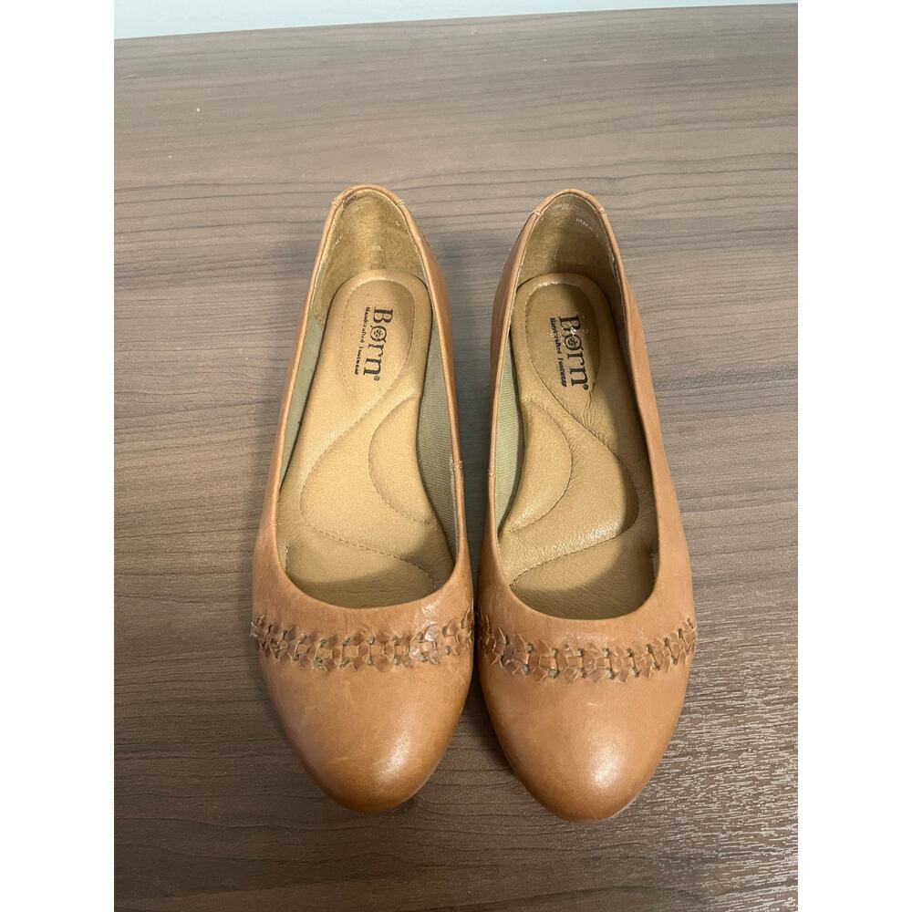 Born Madeleine Tan Braided Leather Round Toe Ballet Flats Sz 6.5